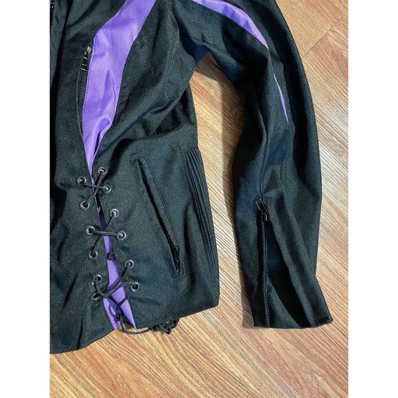 LADIES SZ L PURPLE BLACK BIKER JACKET HARLEY QUINN JOKER COSPLAY CORSET Y2K PUNK - Picture 11 of 13